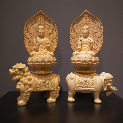 พระสมันตภัทร &amp; พระมัญชุศรีโพธิสัตว์ ไม้หอมฮิโนกิ 36 cm.