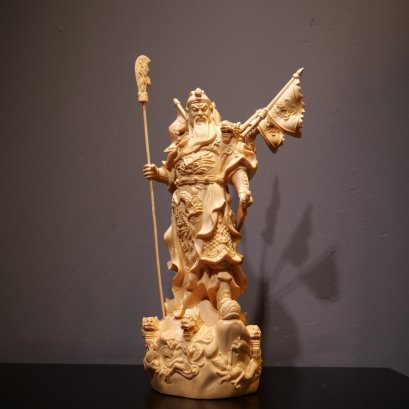 เทพเจ้ากวนอู 5 ธงยกทัพ 30 cm. ไม้หอมฮิโนกิ