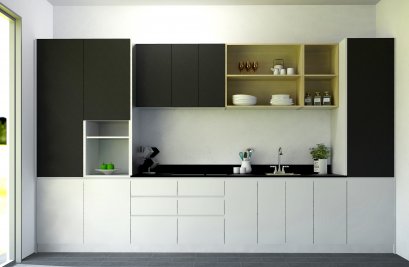 Kitchen set  W380, size 380 cm. (White,wood,graphite)