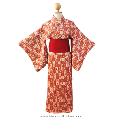 【เช่า】ชุดกิโมโน สีชมพูอมแดง