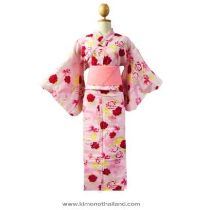 【เช่า】ชุดยูกาตะ สีชมพู ไซส์เล็ก 140-150 ซม.