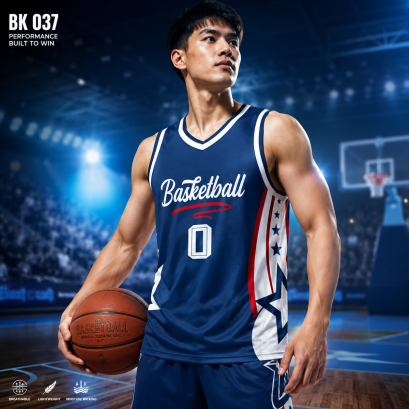 ชุดกีฬาบาสเกตบอล พิมพ์ลายทั้งตัว เนื้อผ้า "นาโนเทค" BK 037