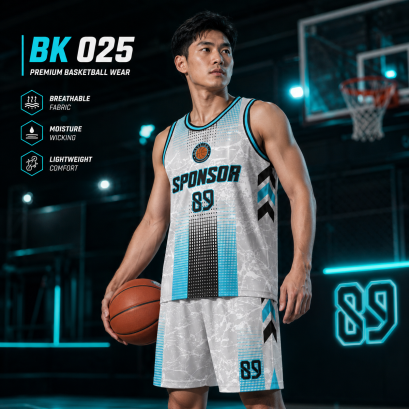 ชุดกีฬาบาสเกตบอล พิมพ์ลายทั้งตัว เนื้อผ้า "นาโนเทค" BK 025