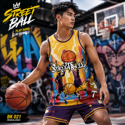 ชุดกีฬาบาสเกตบอล พิมพ์ลายทั้งตัว เนื้อผ้า "นาโนเทค" BK 021