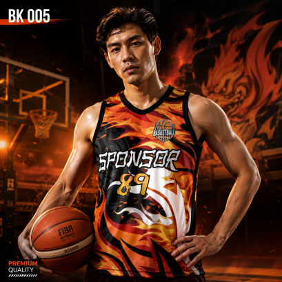 ชุดกีฬาบาสเกตบอล พิมพ์ลายทั้งตัว เนื้อผ้า "นาโนเทค" BK 005