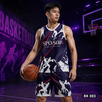 ชุดกีฬาบาสเกตบอล พิมพ์ลายทั้งตัว เนื้อผ้า "นาโนเทค" BK 003