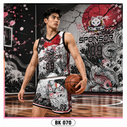 ชุดกีฬาบาสเกตบอล พิมพ์ลายทั้งตัว เนื้อผ้า "นาโนเทค" BK 070