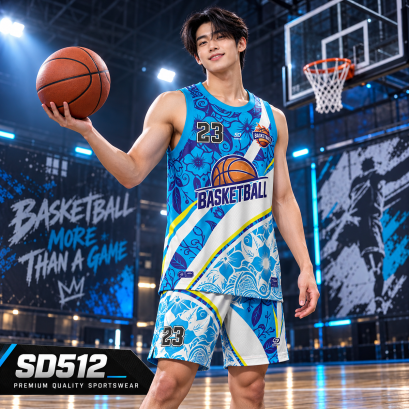 ชุดกีฬาบาสเกตบอล พิมพ์ลายทั้งตัว เนื้อผ้า "นาโนเทค" SD-512