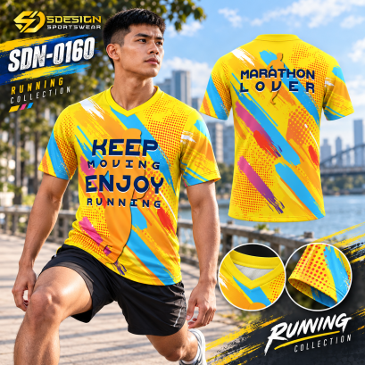 เสื้อวิ่งแขนสั้น  เสื้อวิ่งรหัส SDN-0160 ไม่ต้องรีบกว่าใคร แค่ออกไปวิ่งในจังหวะที่ชอบ พร้อมลุคที่ใช่และวิวริมน้ำ ก็เติมความสุขให้วันธรรมดาได้