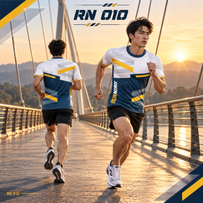 เสื้อวิ่งแขนสั้น RN-008 ก้าวไปข้างหน้าอย่างมีสไตล์ RN-010 เสื้อวิ่งขาว&ndash;กรม&ndash;เหลือง ลายเส้นเฉียงสุดเท่ จัดทีมเมื่อไหร่ก็พร้อมเด่น!