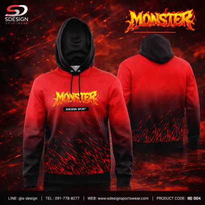 เสื้อกีฬาฮู้ดดี้  พิมพ์ลายทั้งตัว เนื้อผ้า "นาโนเทค" HD 004