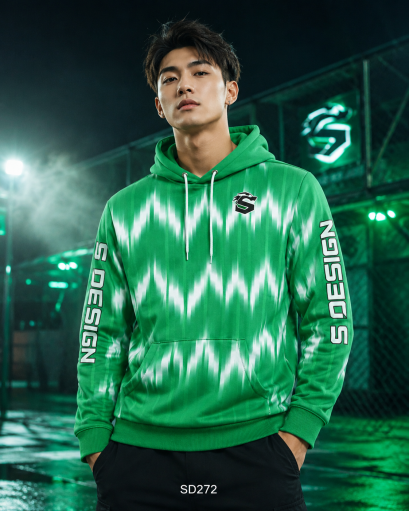 เสื้อกีฬาฮู้ดดี้ พิมพ์ลายทั้งตัว เนื้อผ้า "นาโนเทค" SD 272