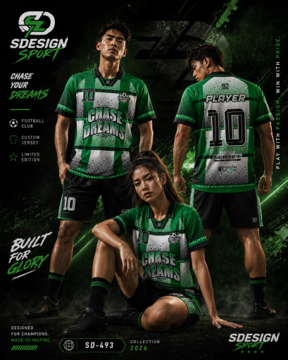 เสื้อกีฬาฟุตบอล พิมพ์ลายทั้งตัว เนื้อผ้า "นาโนเทค"SD-493