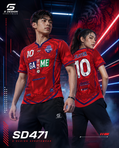 เสื้อกีฬาฟุตบอล พิมพ์ลายทั้งตัว เนื้อผ้า "นาโนเทค"SD-471