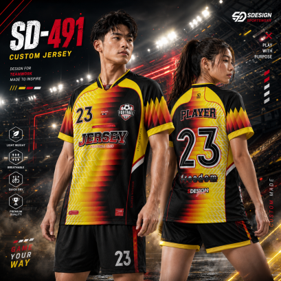 เสื้อกีฬาฟุตบอล พิมพ์ลายทั้งตัว เนื้อผ้า "นาโนเทค"SD-491