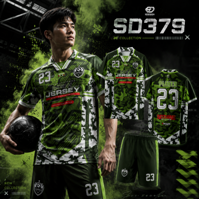 เสื้อกีฬาฟุตบอล พิมพ์ลายทั้งตัว เนื้อผ้า "นาโนเทค"SD 379