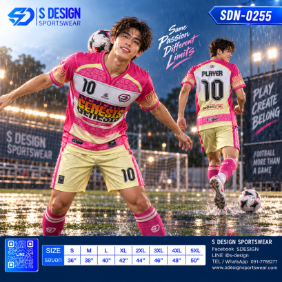 เสื้อกีฬาฟุตบอล SDN-0255 GENESIS โทนชมพูครีม