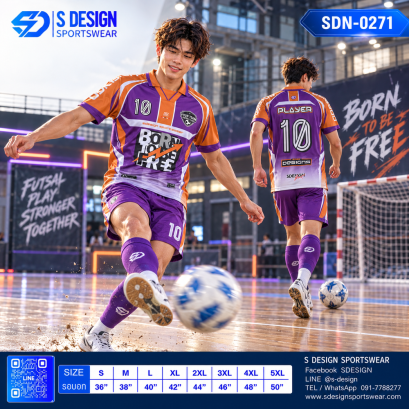 เสื้อกีฬาฟุตบอล SDN-0271 BORN TO BE FREE โทนม่วงส้ม