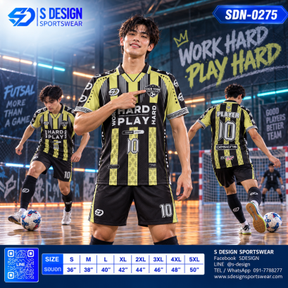 เสื้อกีฬาฟุตบอล SDN-0275 WORK HARD PLAY HARD โทนดำเหลือง