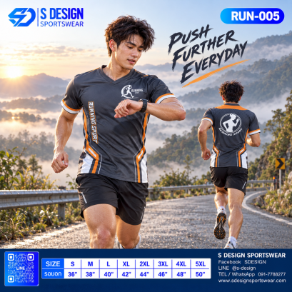เสื้อวิ่ง RUN-005 RUNNING SPORT โทนเทา-ส้ม