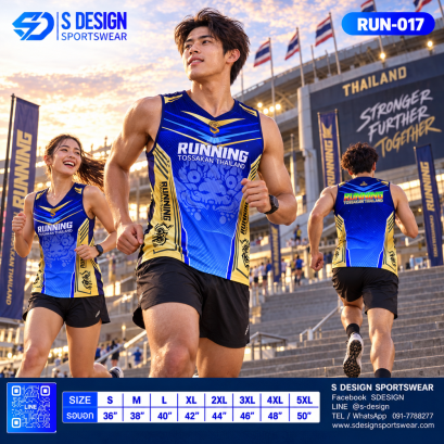 เสื้อวิ่งแขนกุด RUN-017 RUNNING TOSSAKAN THAILAND โทนน้ำเงิน-ทอง