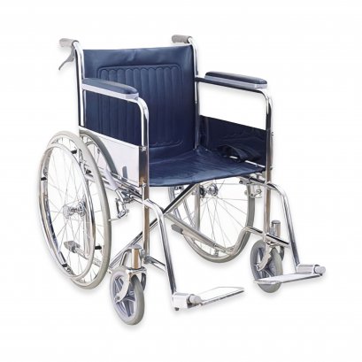 รถเข็นผู้ป่วย วีลแชร์ (Wheelchair) เหล็กชุบโครเมี่ยม ล้อซี่ลวดยางตัน