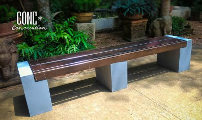 ม้านั่งสนามยาว บล็อคคู่ไม้ไฟเบอร์ซีเมนต์ สีไม้โอ๊ค