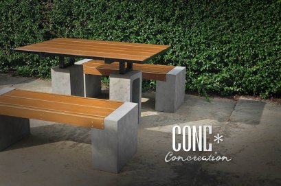 ชุดโต๊ะสนาม ไม้ไฟเบอร์ซีเมนต์ สีไม้สัก