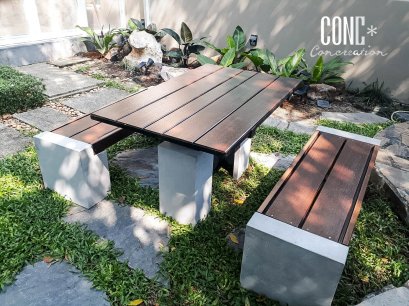 ชุดโต๊ะสนาม บล็อคไม้ไฟเบอร์ซีเมนต์ สีไม้โอ๊ค