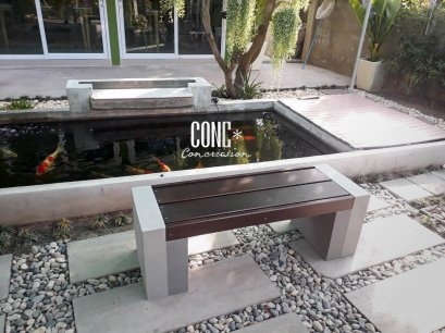 ม้านั่งบล็อคทูโทน ไม้ไฟเบอร์ซีเมนต์ สีไม้โอ๊ค