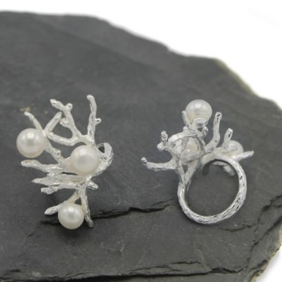 STAGHORN CORAL Shape Pearl Sterling Silver Rings