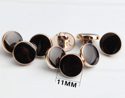 กระดุมกลมสีดำ ขอบบรอนซ์เงิน ขนาด 11 mm (10 เม็ด)