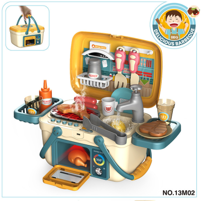 ชุดบาร์บีคิวของเล่นเด็ก ชุดครัวของเล่นปิกนิกพกพา 2 in1 Picnic BBQ Set มีแสง เสียง น้ำไหลและสเปรย์น้ำประกอบ แบบ 30 ชิ้น