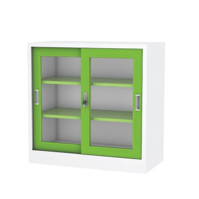 ตู้บานเลื่อนกระจก 3 ฟุต สีเขียว (สอบถามราคา)