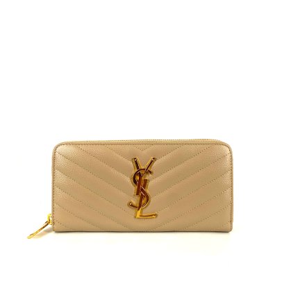 Saint Laurent Cassandre Matelasse Zip Around Wallet In Beige