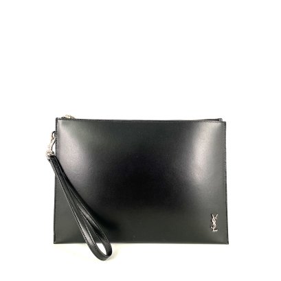 Saint Laurent Zip Pouch Black With YSL Logo Silver