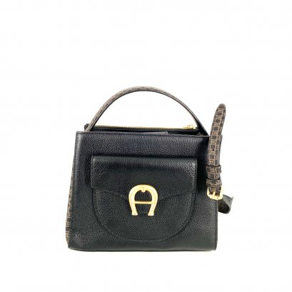 Aigner Top Handle Black With Dadino Brown Small