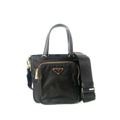 Prada 1BG308 Shopping Tessoto Saffian Front Pocket Nero