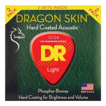 DR Strings Dragon Skin Phosphor Bronze Coated Acoustic Guitar Strings - .012-.054 Light (2-pack)