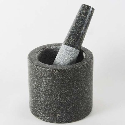 Cylindrical stone mortar with pestle 6&quot;