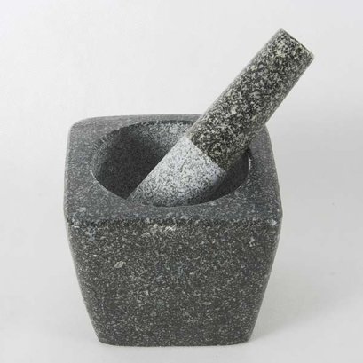 Square stone mortar with pestle 5.5&quot;x5.5&quot;