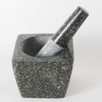 Square stone mortar with pestle 6&quot;x6&quot;