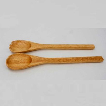 ช้อนส้อมไม้ยางสำหรับเสริฟสลัด 30 ซม.
