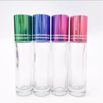 ขวดลูกกลิ้ง ใส​เรียบ ฝาหลากสี​ ขนาด 10 ml