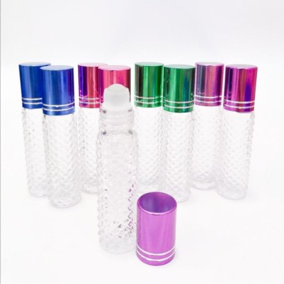 ขวดลูกกลิ้ง ลายตัด ฝาหลากสี​ ขนาด 10 ml