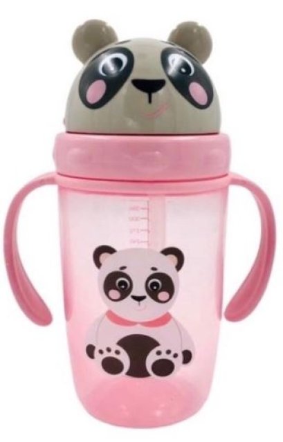 แก้วน้ำเด็ก แก้วหัดดูด ขวดน้ำเด็ก ขนาด 12ออนซ์ (สีชมพู)