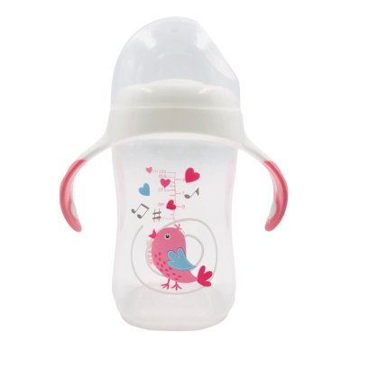 ขวดนมหัดดื่ม 2 step ขวดนมคอกว้าง ขนาด 8ออนซ์ (สีชมพู)