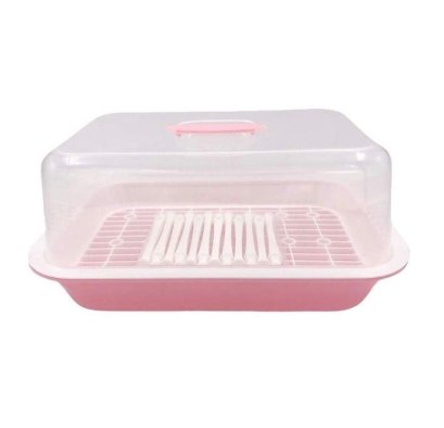 ที่คว่ำขวดนม 12ก้าน ที่คว่ำแก้ว ที่คว่ำจาน พร้อมฝาปิด (สีชมพู)