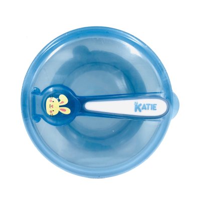 ชามข้าวเด็ก ชามก้นดูด ชามข้าวเด็กเข้าเวฟได้ ช้อนอุณหภูมิเปลี่ยนสีได้ (สีฟ้า)