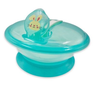 ชามข้าวเด็ก ชามก้นดูด ชามข้าวเด็กเข้าเวฟได้ ช้อนอุณหภูมิเปลี่ยนสีได้ (สีเขียว)